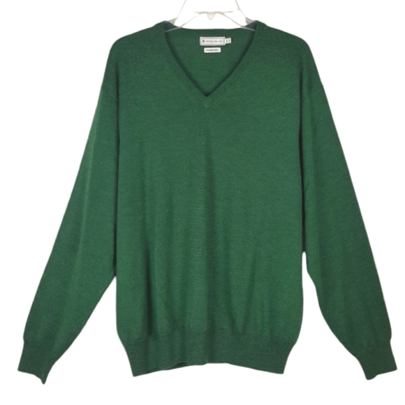 Peter Millar 100% Merlino Wool Sweater Men's Size Large Hunter Green V Neck - Picture 1 of 7